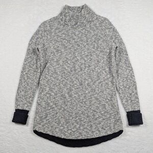 LL Bean Signature Sweater Womens Small Grey Marled Cotton Linen Mock Neck 503745